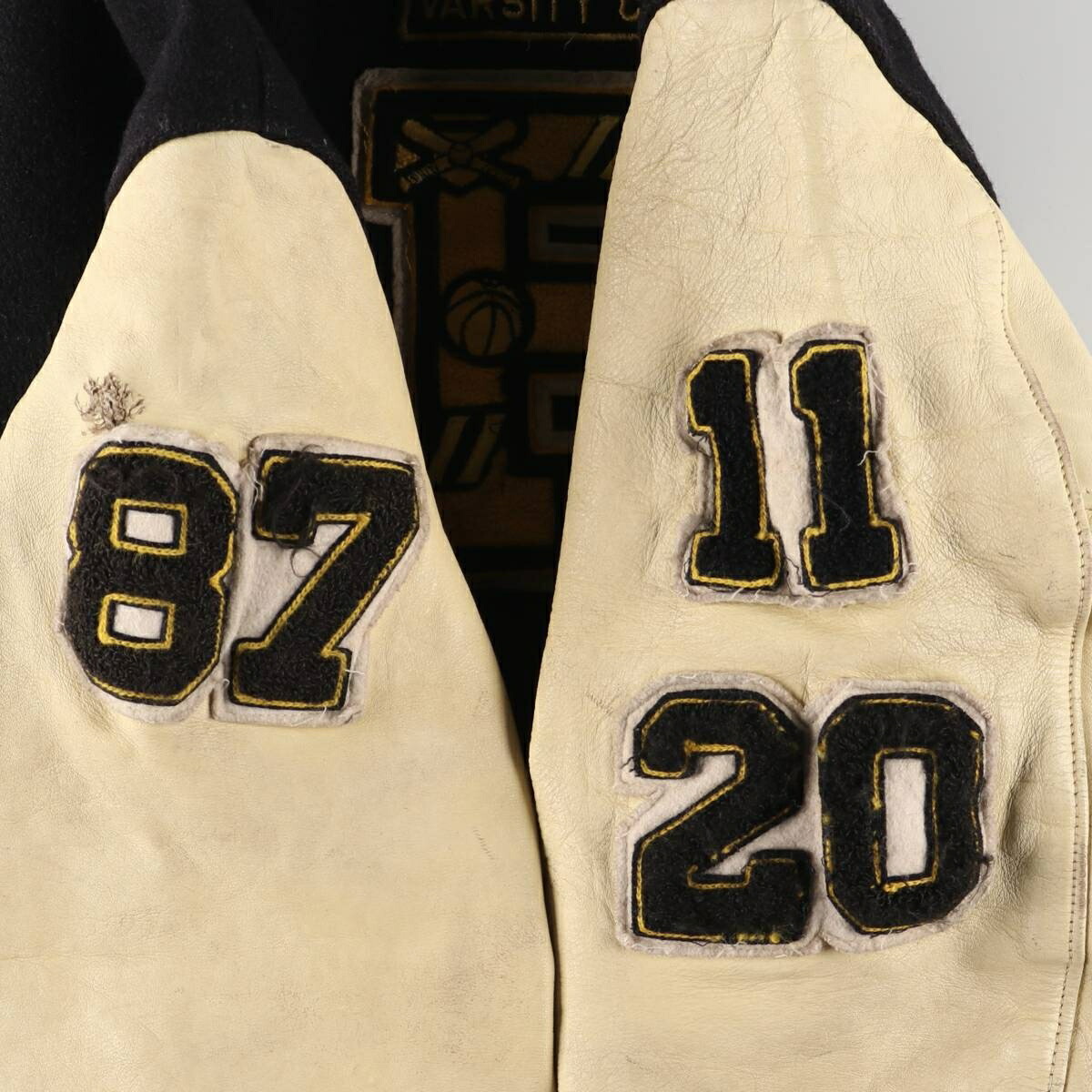 古着 ALBION AWARD Jacket 袖革ウールボタンスタジャン バーシティ