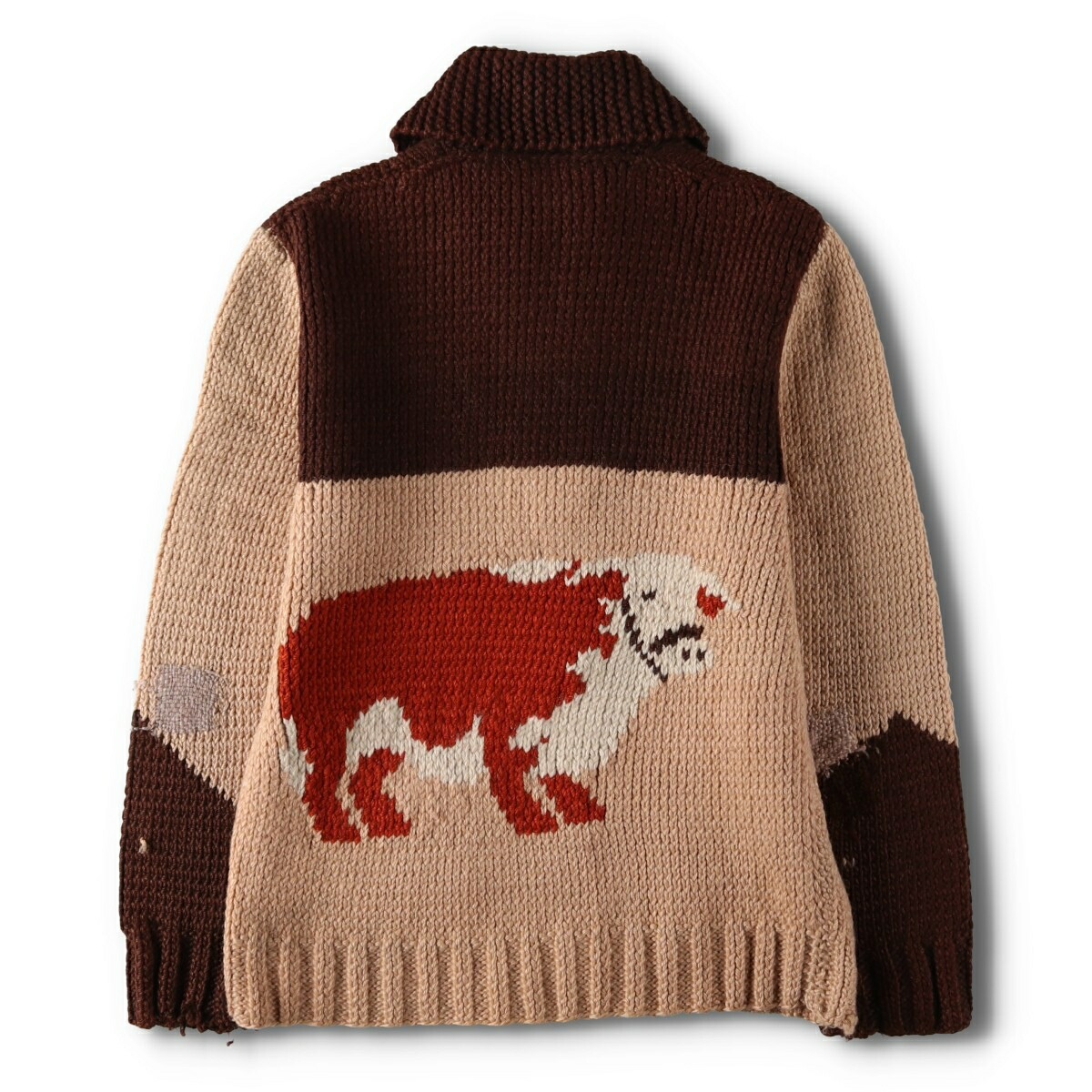 古着 60年代 総柄 牛柄 カウチンセーター メンズS相当 ヴィンテージ