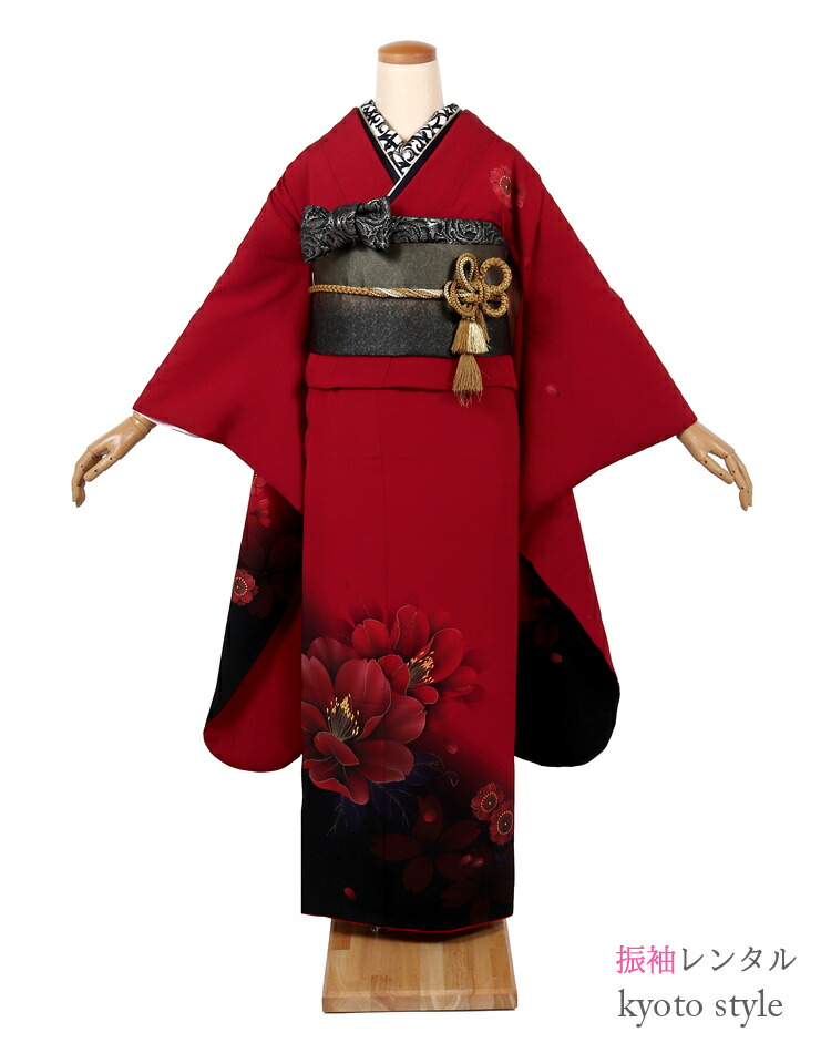振袖 レンタル フルセット 成人式 赤 レッド シンプル 柄少なめ 適応