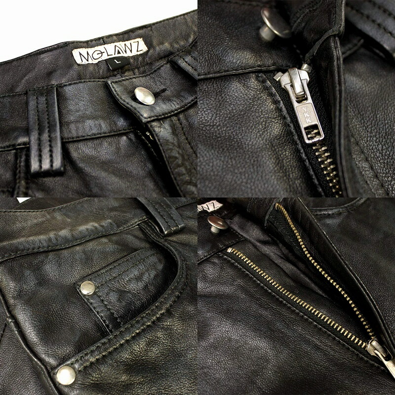 Mo-Laws ラム革 ダメージカラー スキニーパンツ メンズ ダメージ