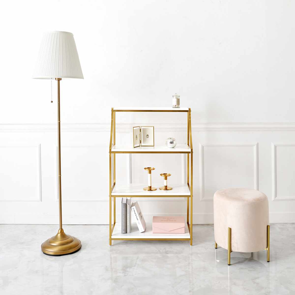 楽天市場】オープンラック 幅61cm 大理石調 ゴールド 4段 （ ラック 棚