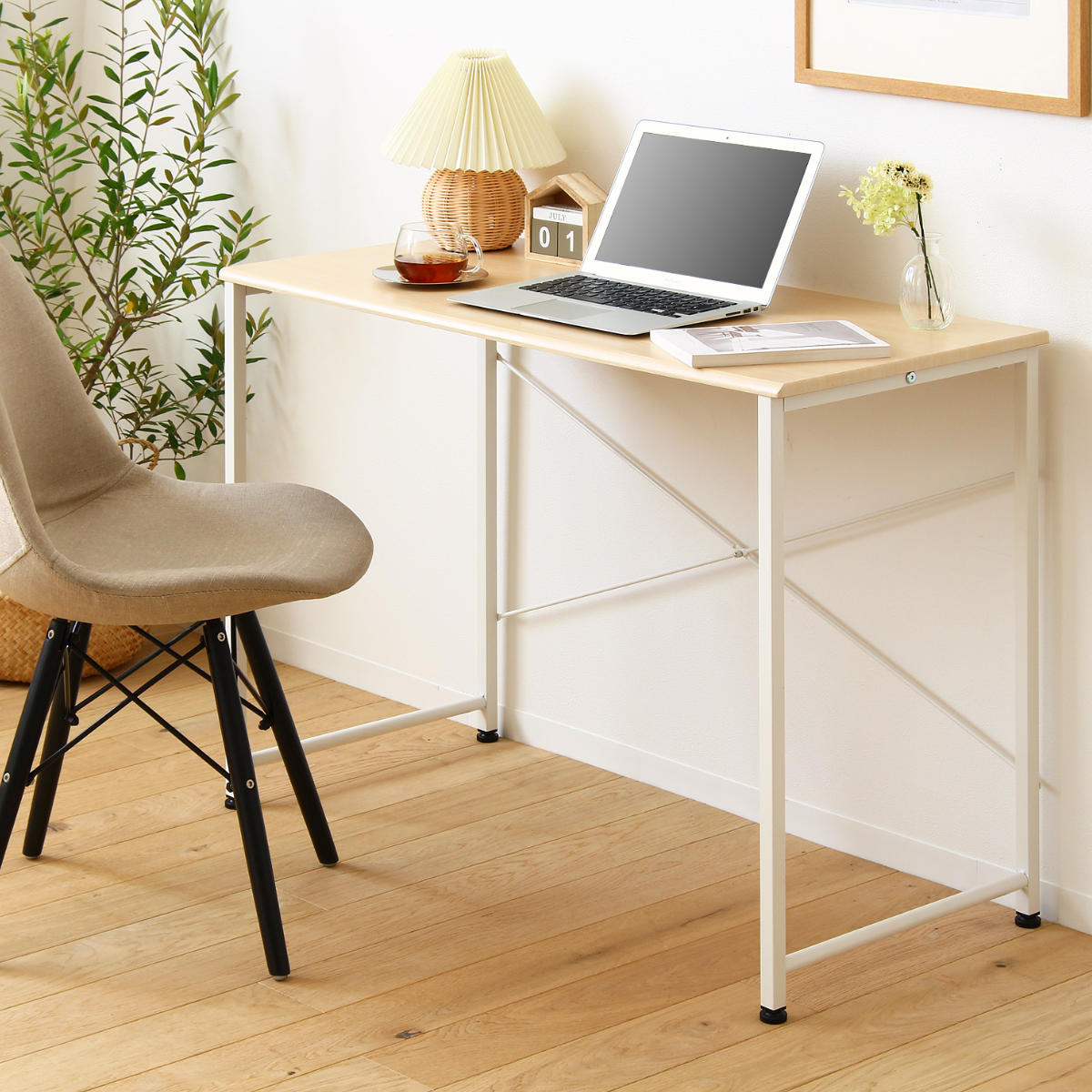 楽天市場】デスク 幅100cm 木目調 スチール脚 （ 送料無料 ワーク