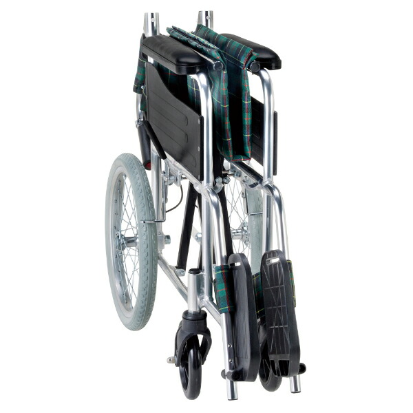 楽天市場】車いす アルミ製 介助式 背折れタイプ 緑チェック 座面幅