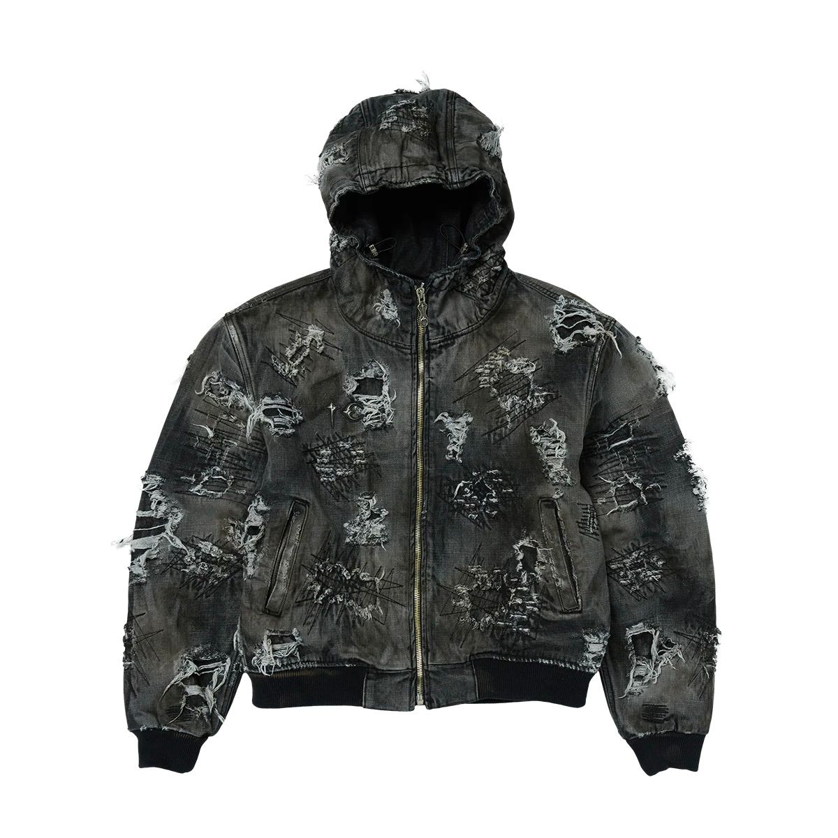 Thug Club - 【残り一点】Hard-Washed Damaged Denim Hooded Zip Up