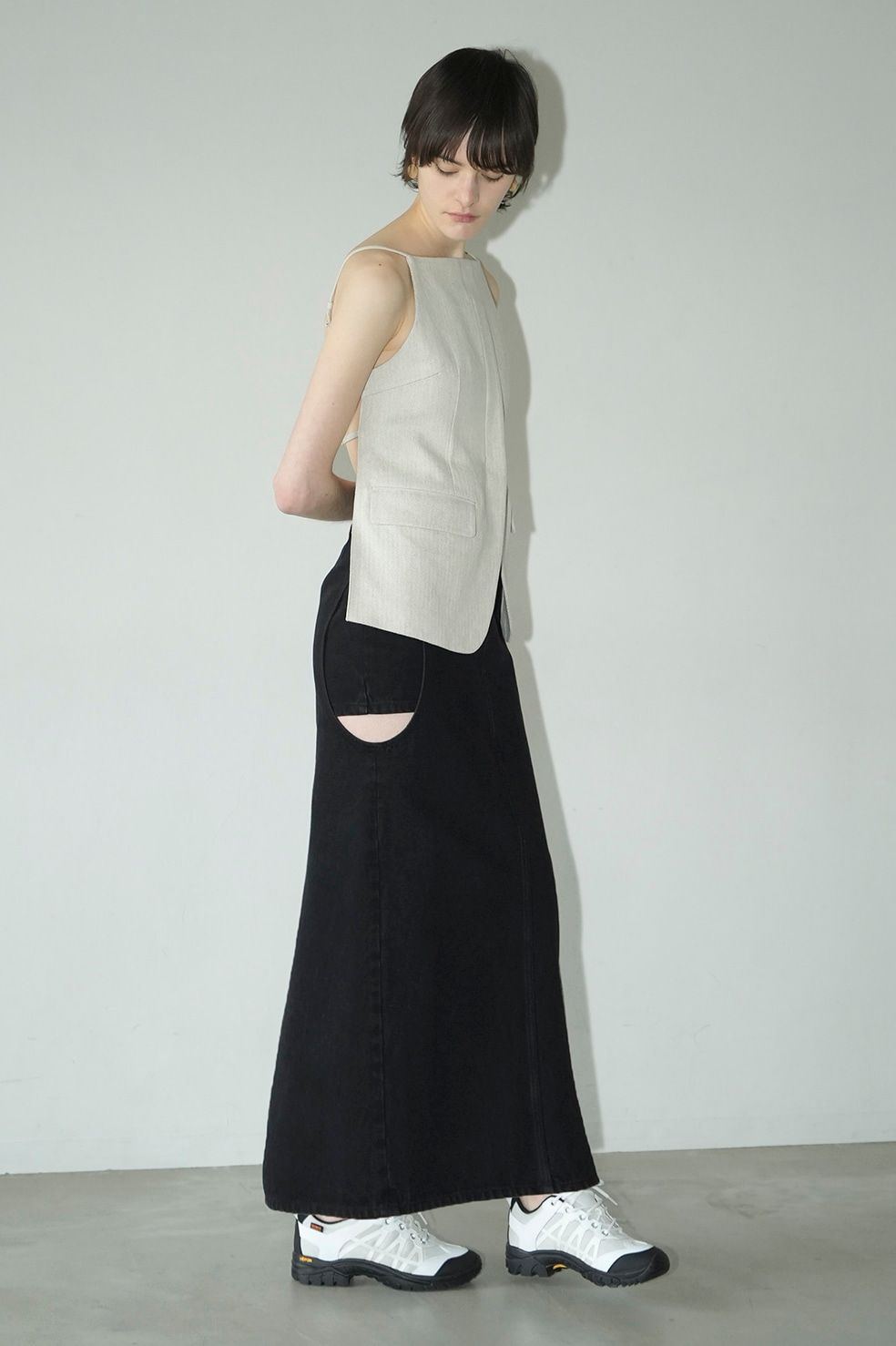 CLANE - サークルカット レイヤード デニムスカート - CIRCLE CUT