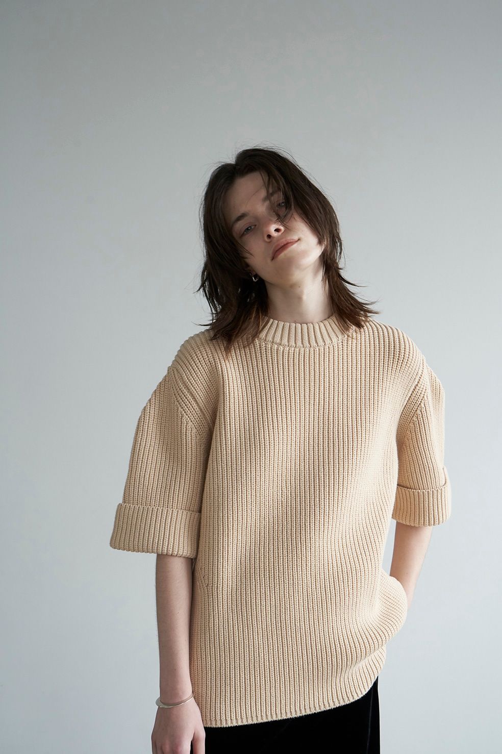 CLANE - OVER HALF SLEEVE KNIT TOPS - BEIGE | ADDICT WEB SHOP
