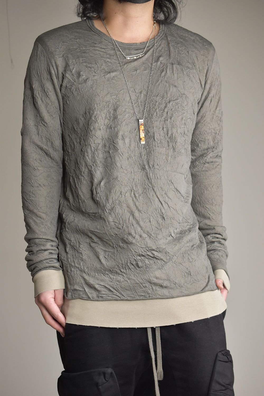 A.F ARTEFACT - Gauze Washer Crew Neck Layered Bomber Heat Top