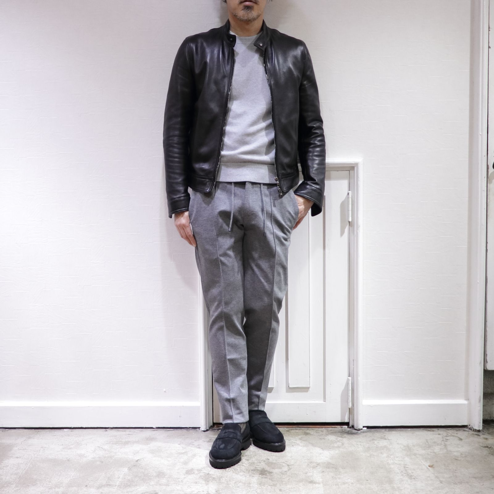 EMMETI - エンメティ ライダースジャケットを使用した黒×グレー