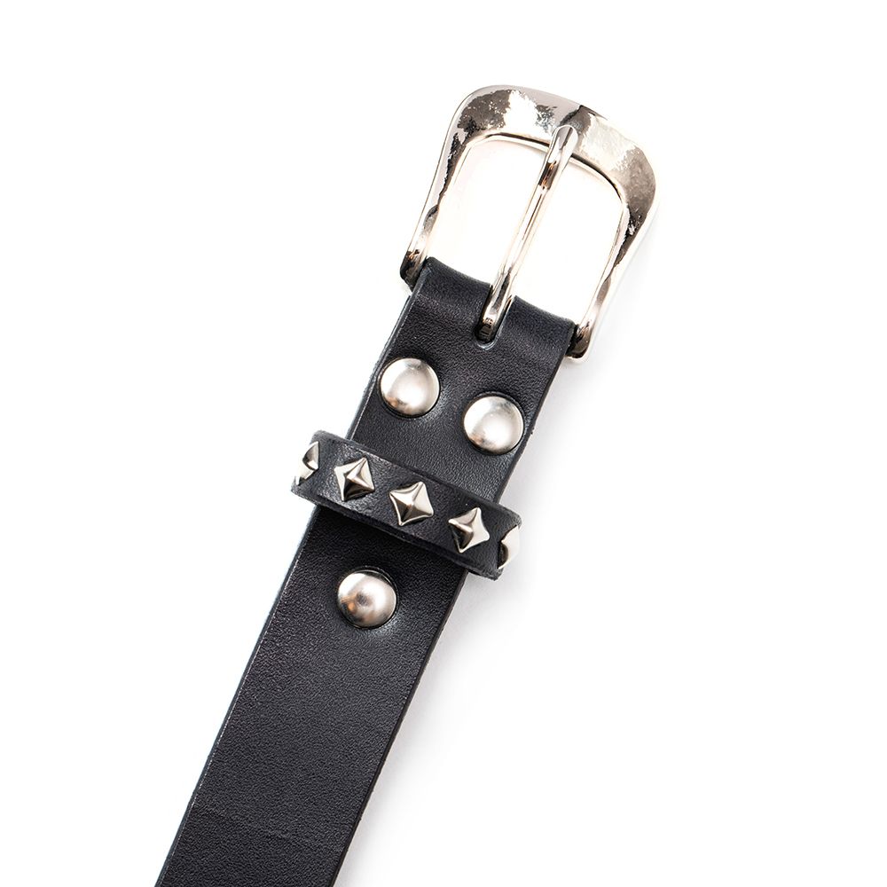 CALEE - STUDS LEATHER NARROW BELT (BLACK) / スタッズ レザー ナロー