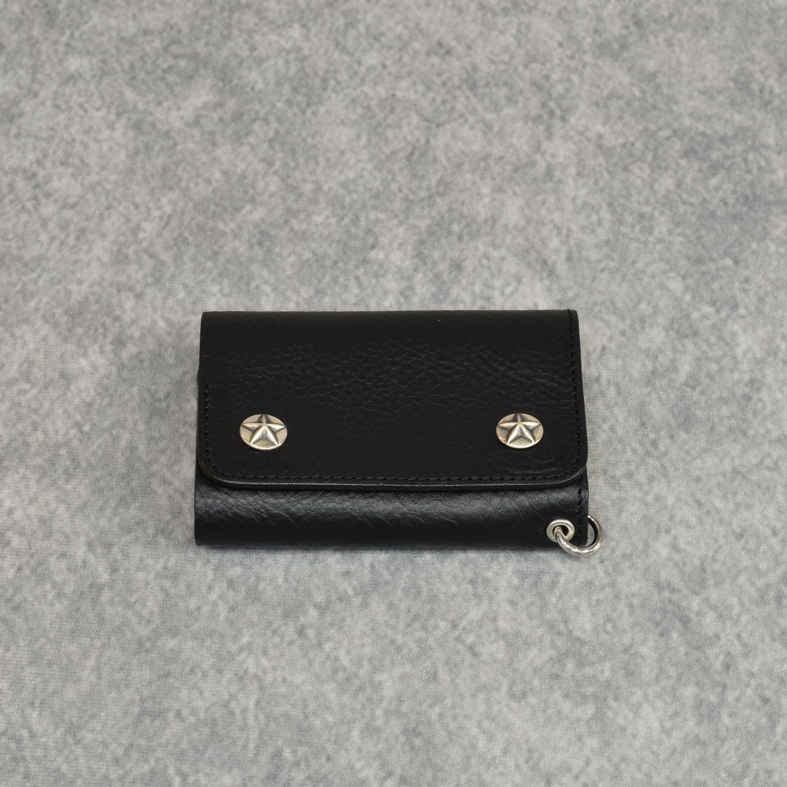 CALEE - SILVER STAR CONCHO FLAP LEATHER HALF WALLET (BLACK