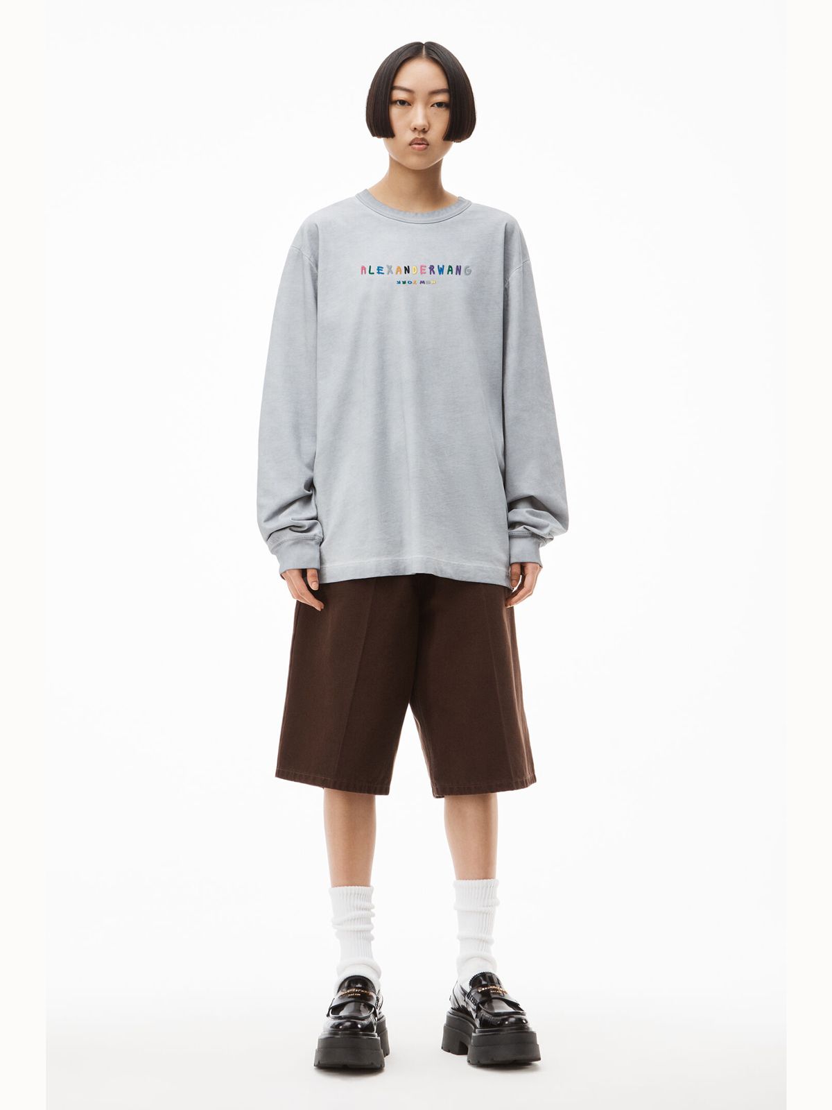 alexander wang - LONG SLEEVE TEE WITH MULTICOLOR PUFF LOGO