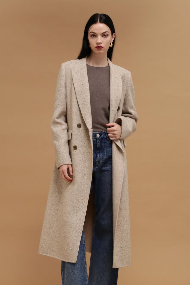 PINKY&DIANNE - ヘリンボンリバーコート (ベージュ) / ウール