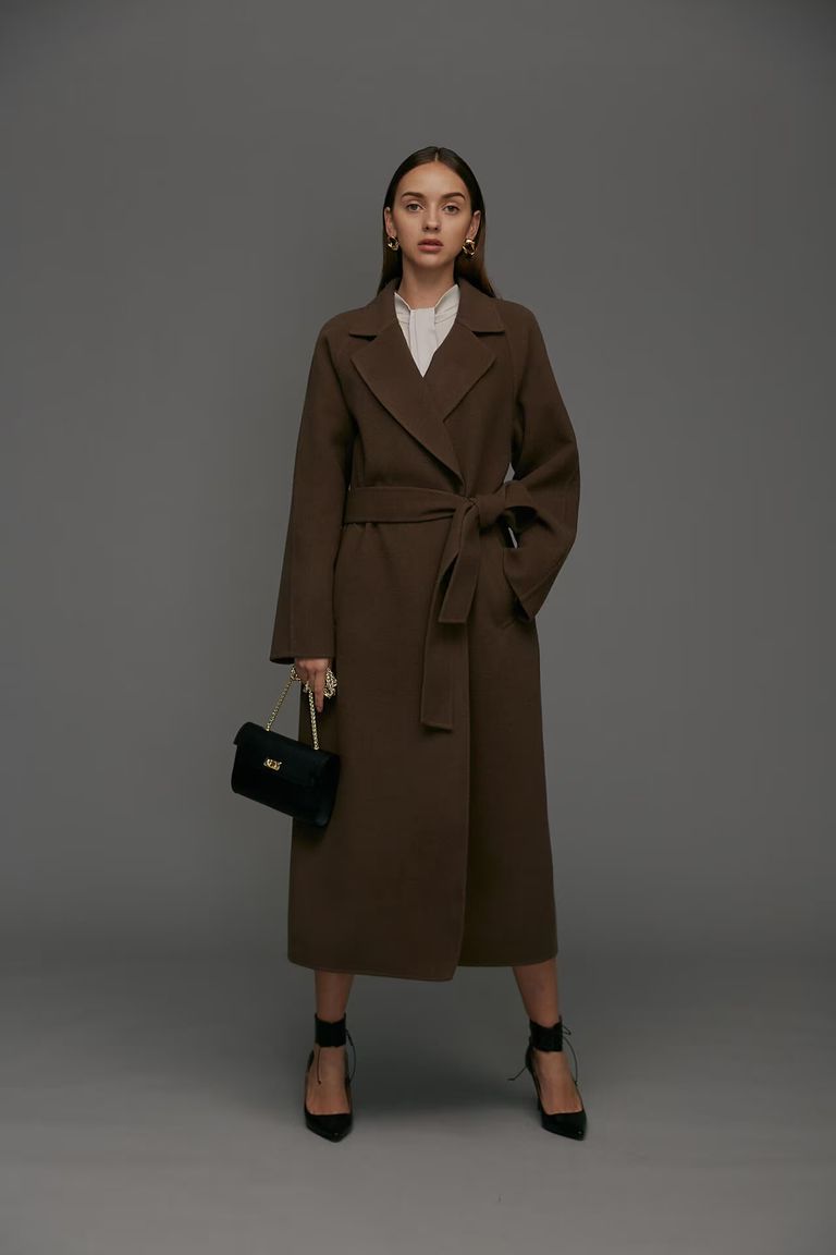 PINKY&DIANNE - ベルテッドリバーコート（ブラウン）羊毛 / カシミヤ