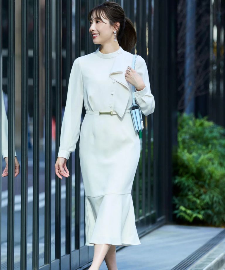 PINKY&DIANNE - スタンドラッフルマーメイドワンピース(ベージュ