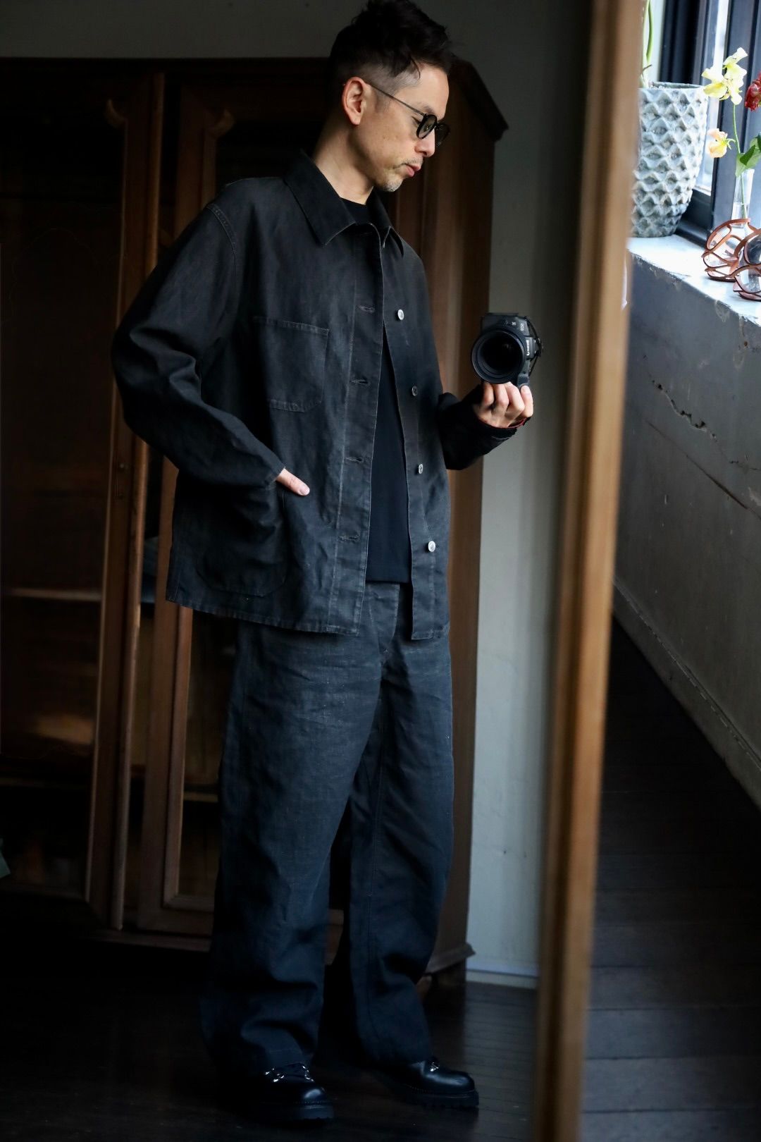 A.PRESSE - アプレッセ Vintage Black Linen Trousers (25SAP-04-19H