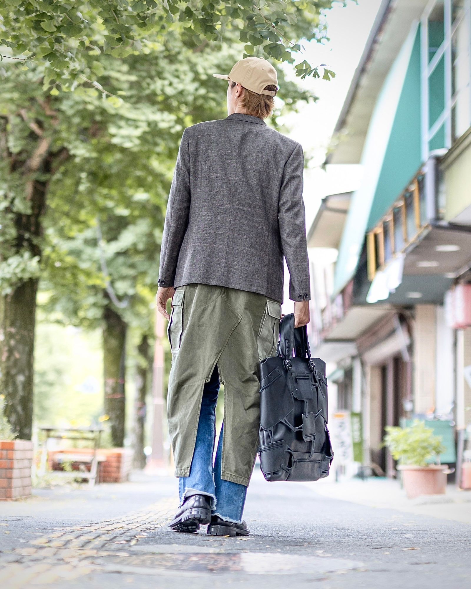 ジュンヤワタナベマン24AW ウールチェック×綿ヘリンボーンコート