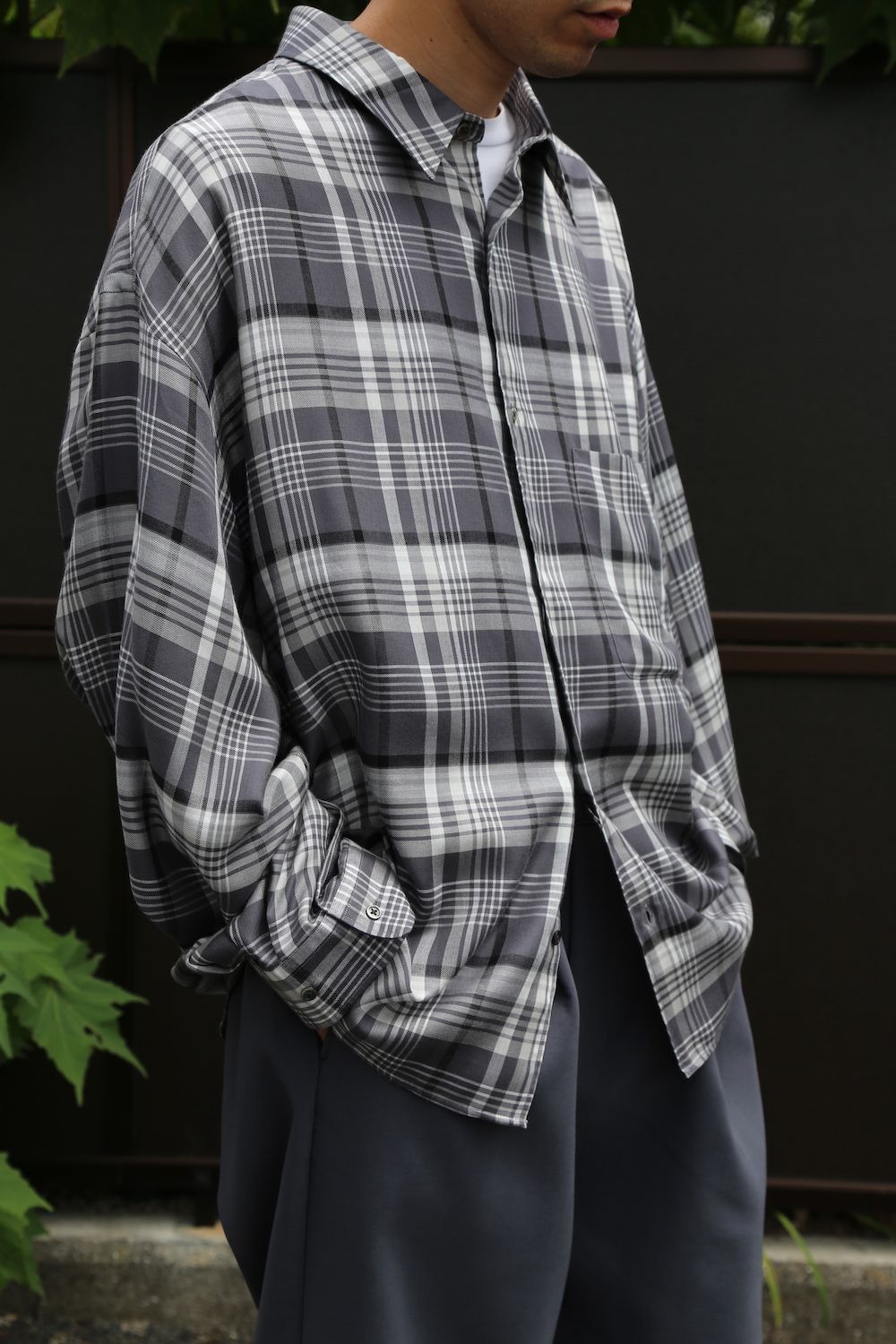Graphpaper Tencel Check Regular Collar Big Sleeve Shirt