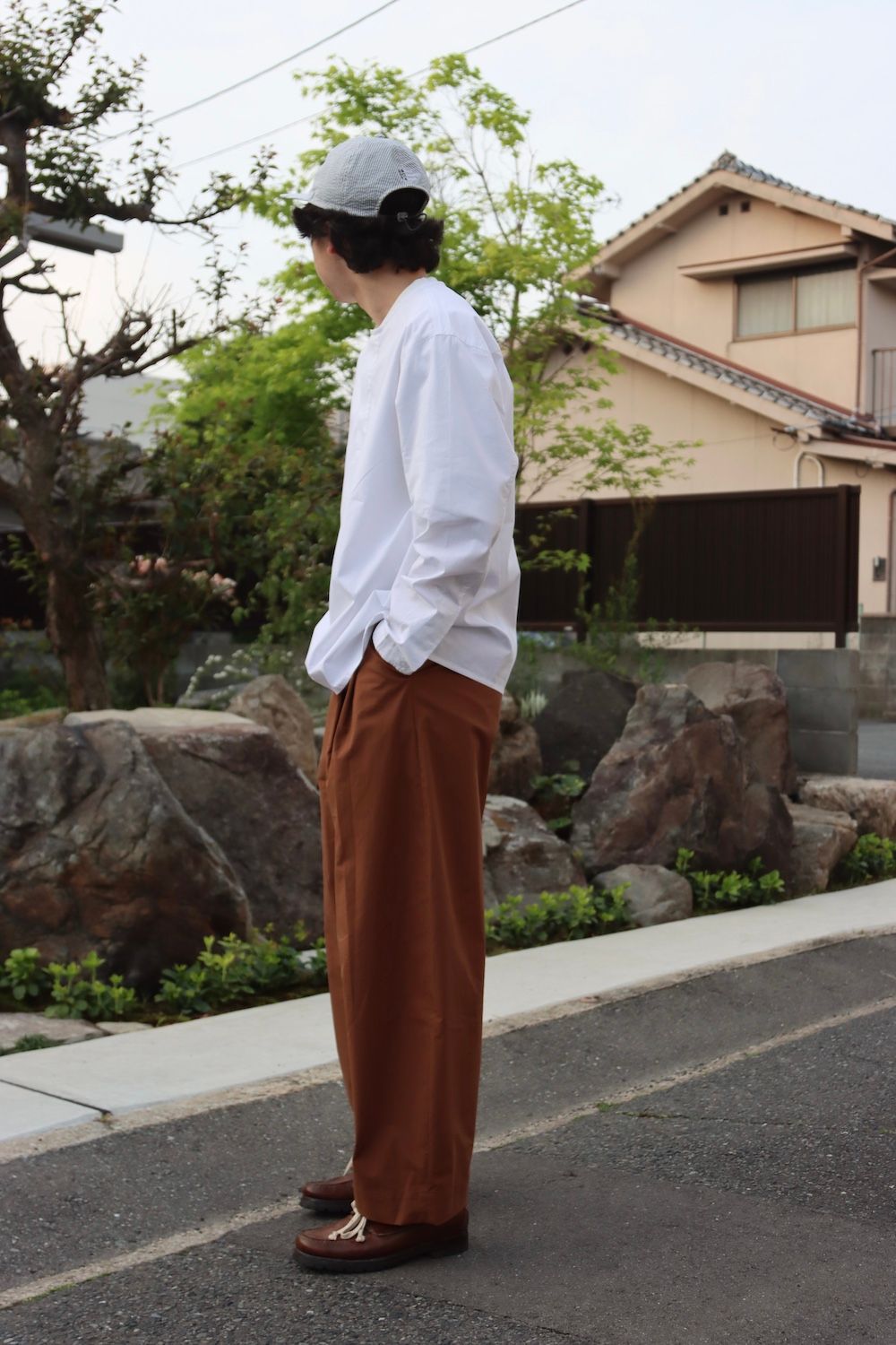 STUDIO NICHOLSON YALE POWDER COTTON DOUBLE PLEAT VOLUME PANTS(SNM