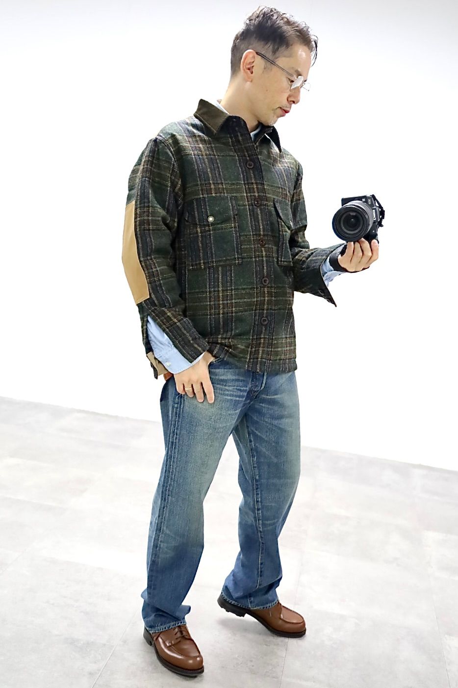 JUNYA WATANABE MAN FILSON Wネームウールチェックツイードレザー