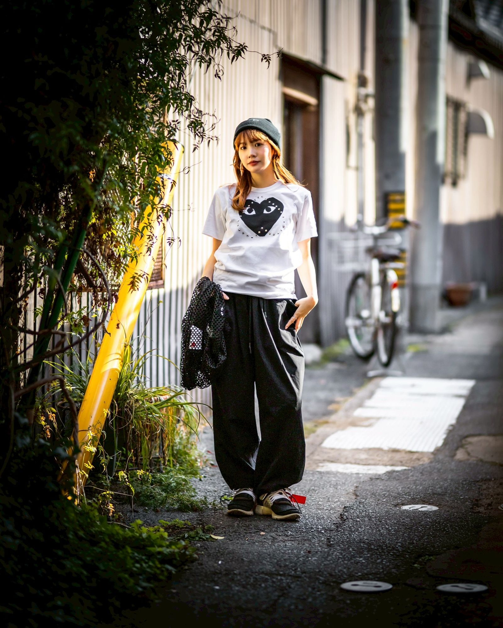 PLAY COMME des GARCONS 新作BLACKエンブレムメッシュTシャツ style