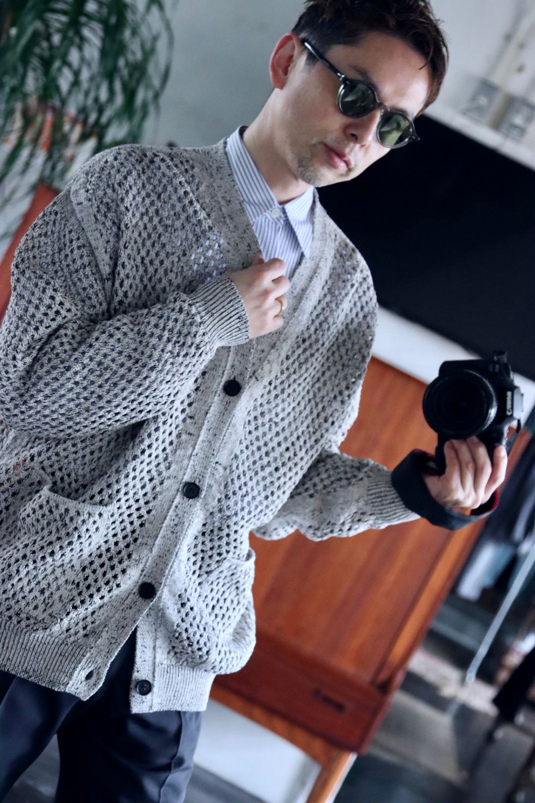 YOKE 22SS MESHED KNIT CARDIGAN