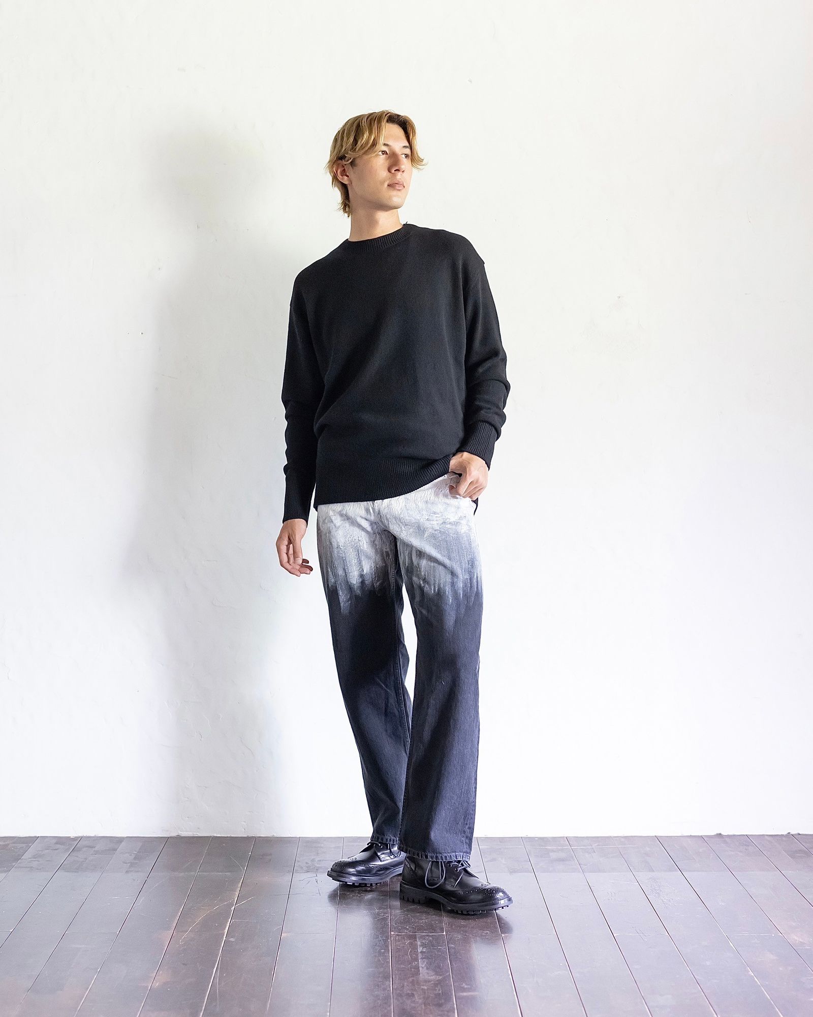 YOKE PAINTED ELBOW PATCH SWEATER(BLACK)スタイル 8月24日(土)新作