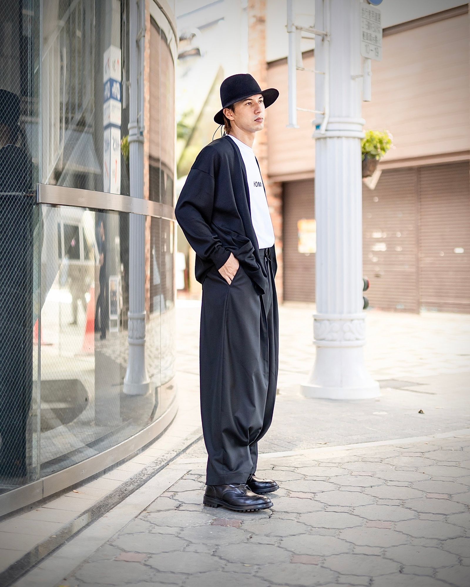 COMME des GARCONS HOMME 梳毛エステル天竺カーディガン スタイル