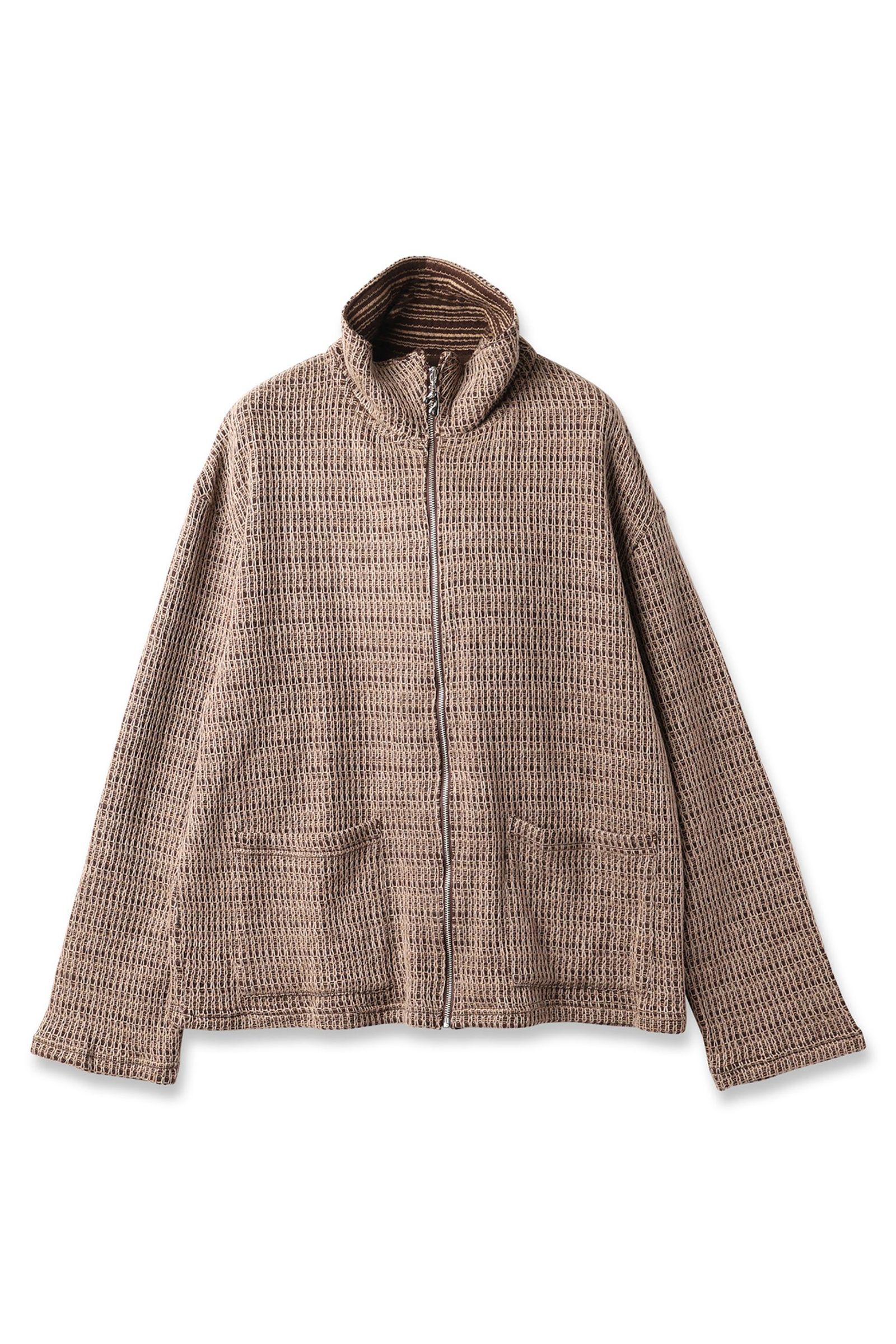 JIEDA - CHAIN STITCH KNIT ZIP CARDIGAN | BEIGE - BROWN | ジップ