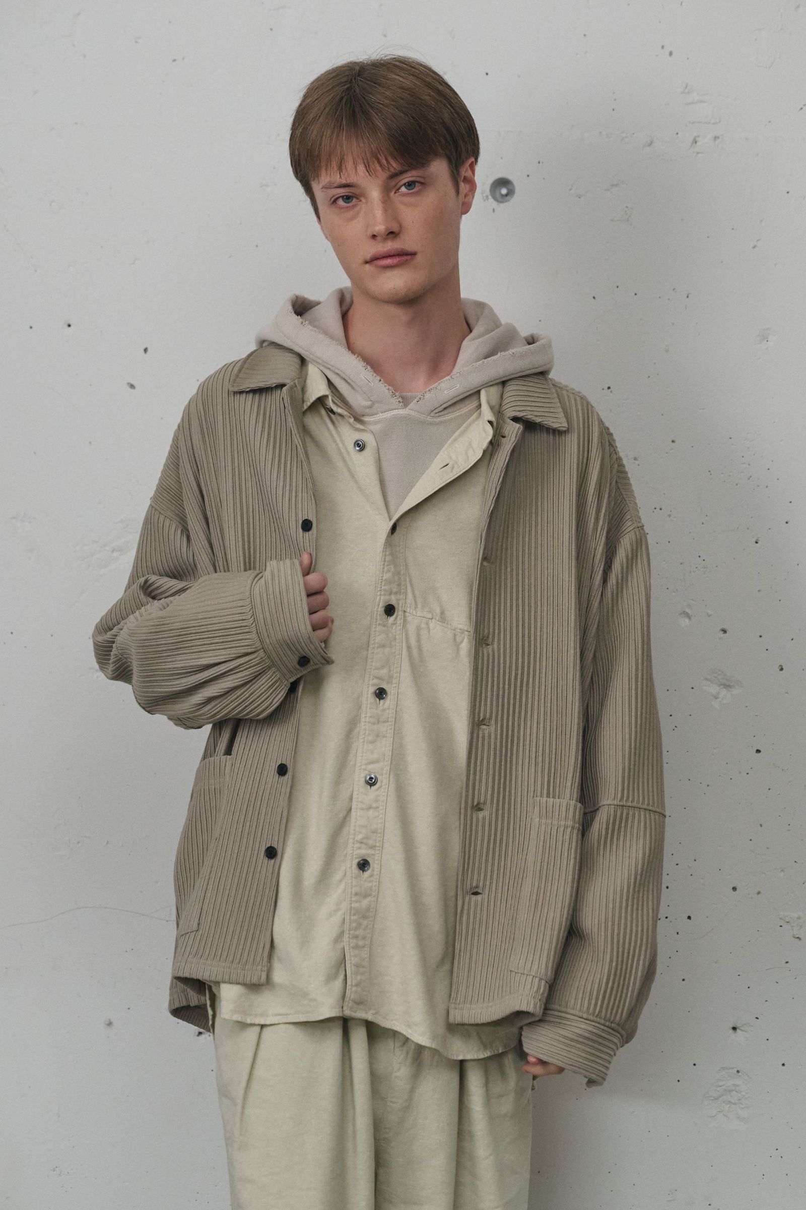 ANCELLM - WRINKLED STRIPE SHIRT | GREIGE | シャツジャケット | NapsNote