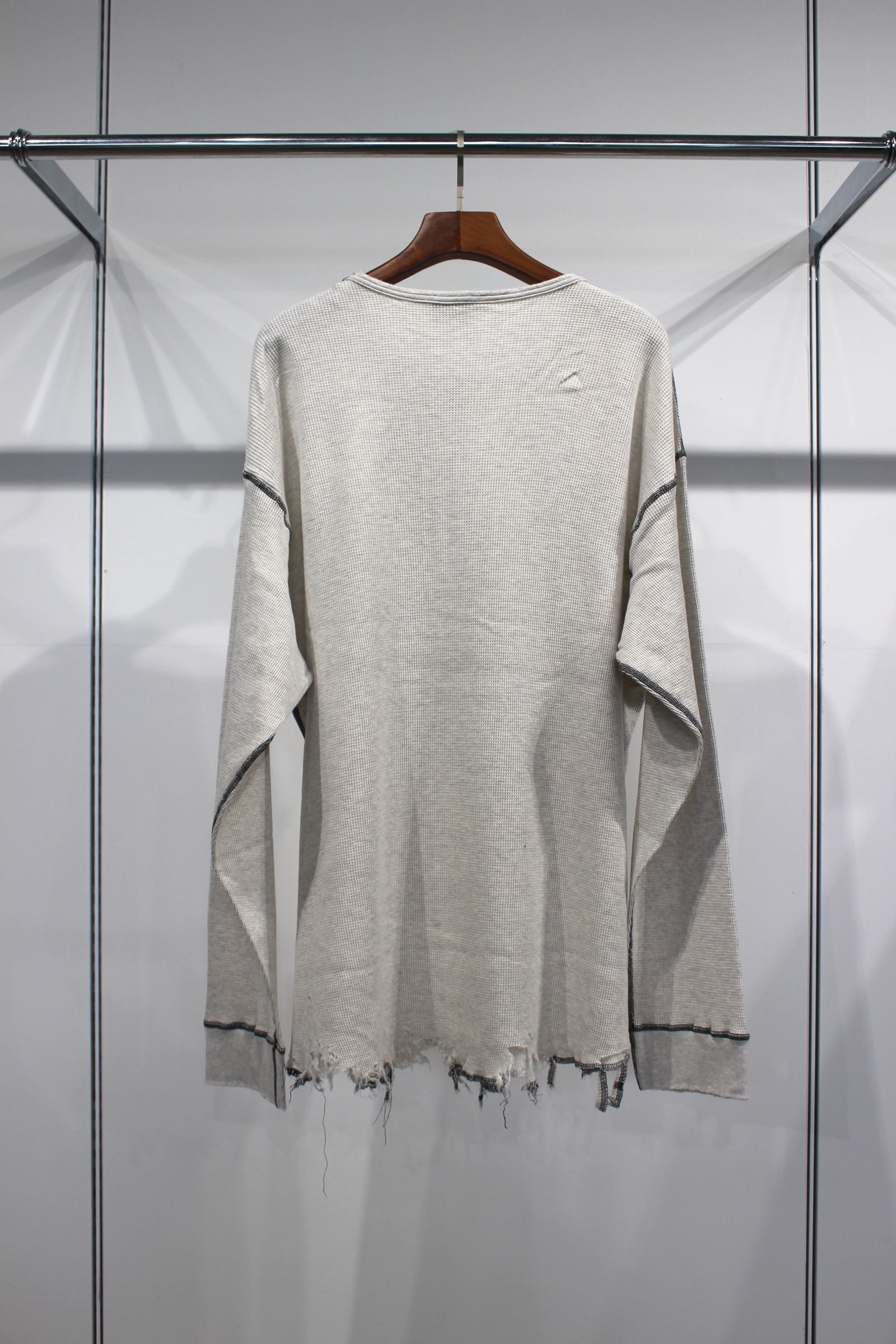 ANCELLM - DAMAGE WAFFLE CREW LS T-SHIRT | BEIGE | ダメージワッフル