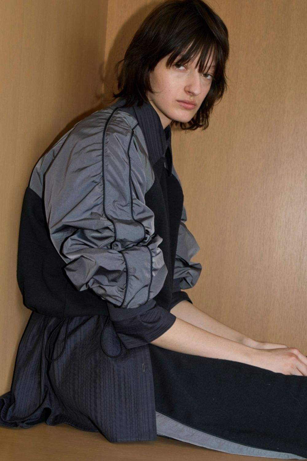 NOUNLESS - SPORTY SWEAT DOCKING TOPS (NOIR) / スポーティスウェット