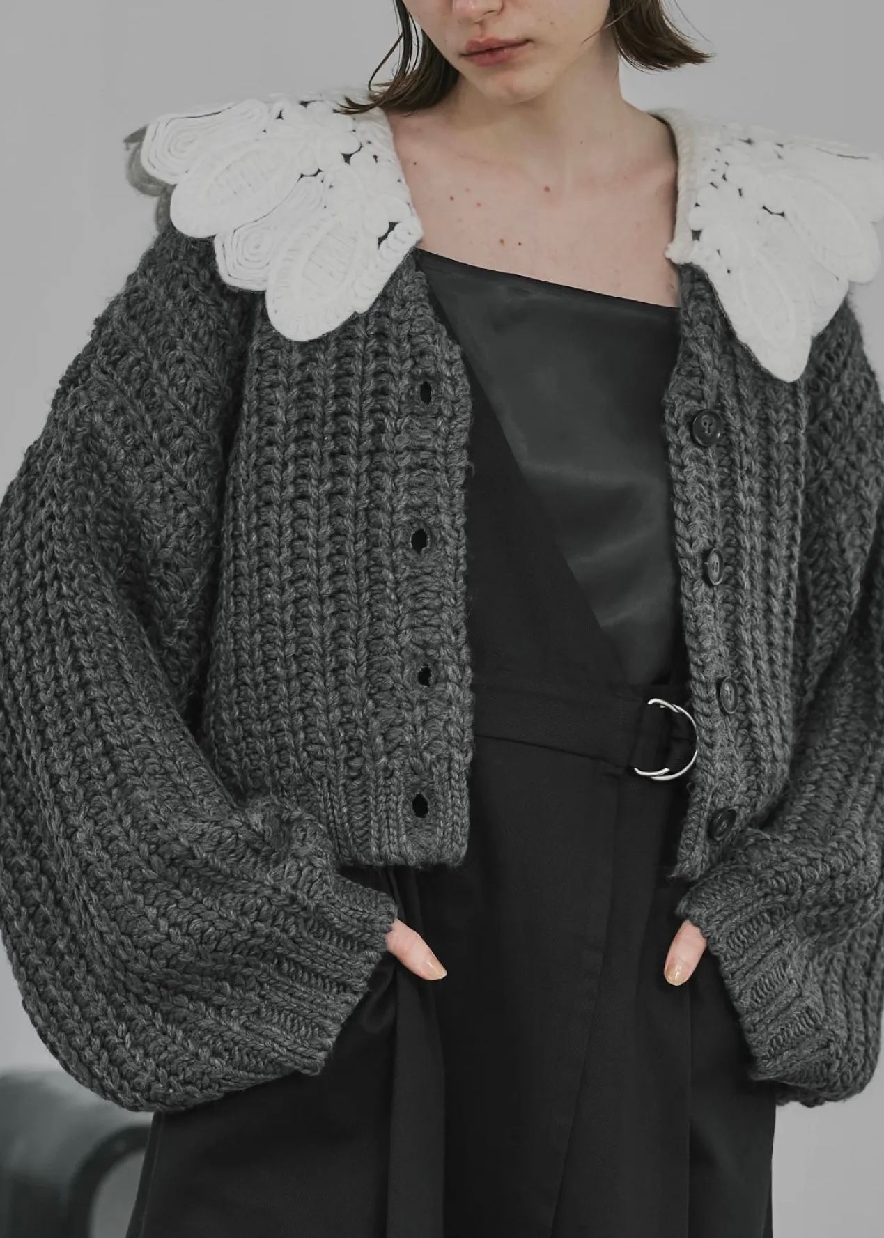 WILLFULLY - motif collar removal knit cardigan / モチーフカラー