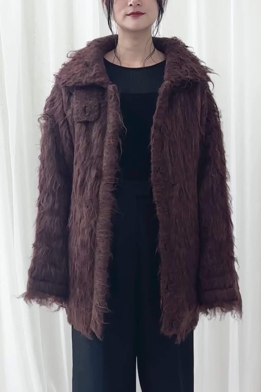 NOUNLESS - BIG COLLAR KNIT FUR JACKET (CHOCO) / ビッグカラーニット