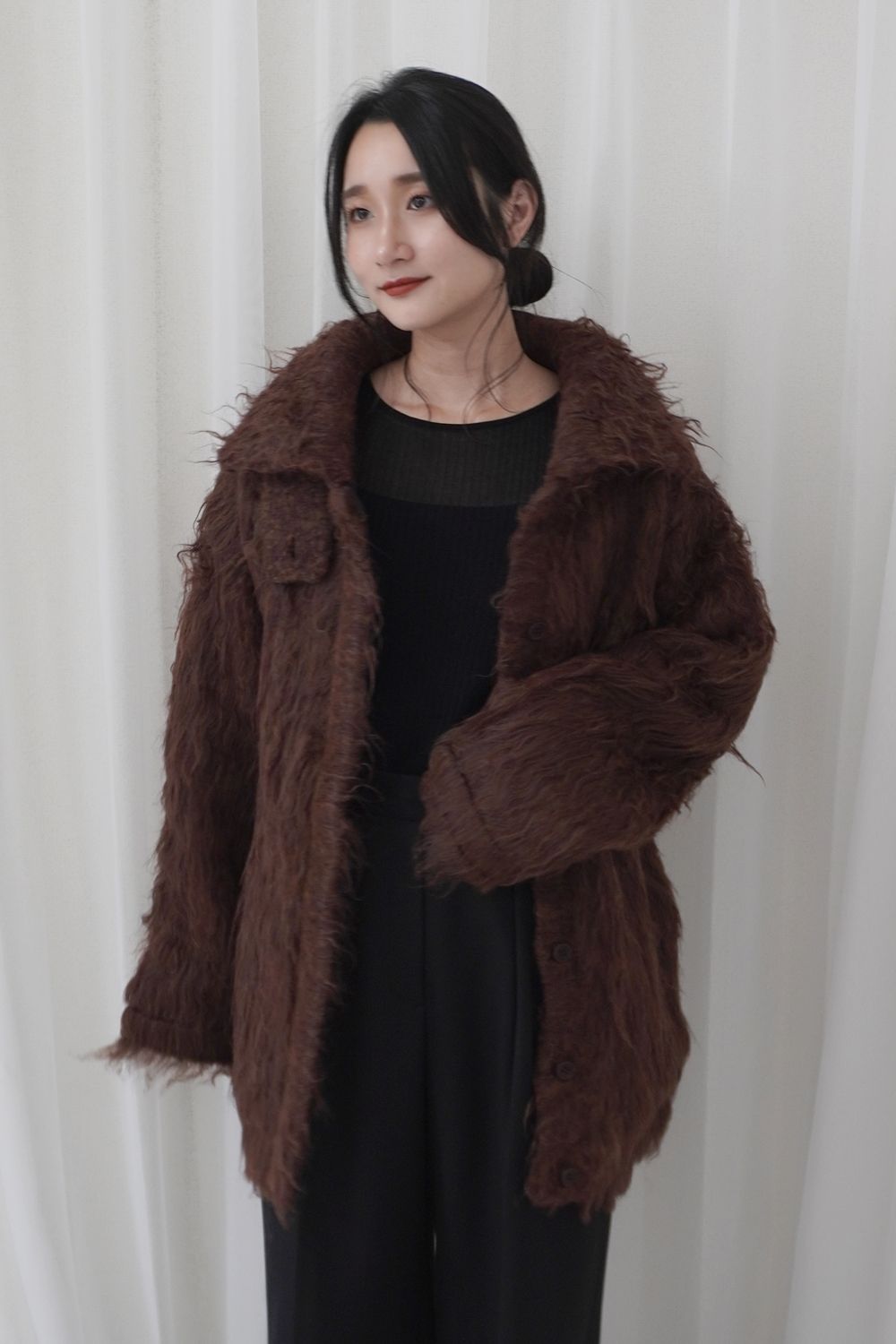 NOUNLESS - BIG COLLAR KNIT FUR JACKET (CHOCO) / ビッグカラーニット