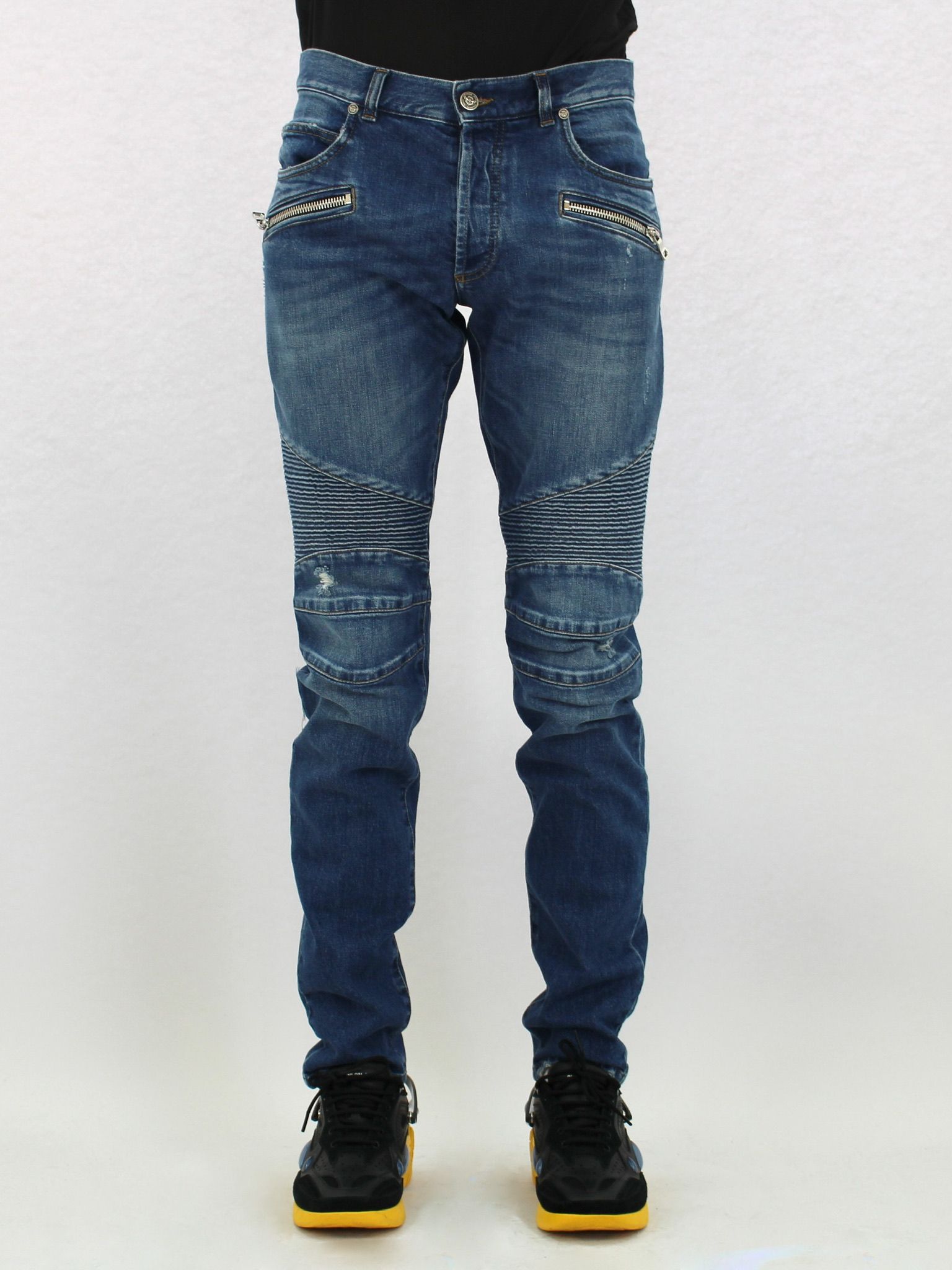 BALMAIN - ヴィンテージ ZIPバイカー デニムパンツ / BH2 PANTS DENIM