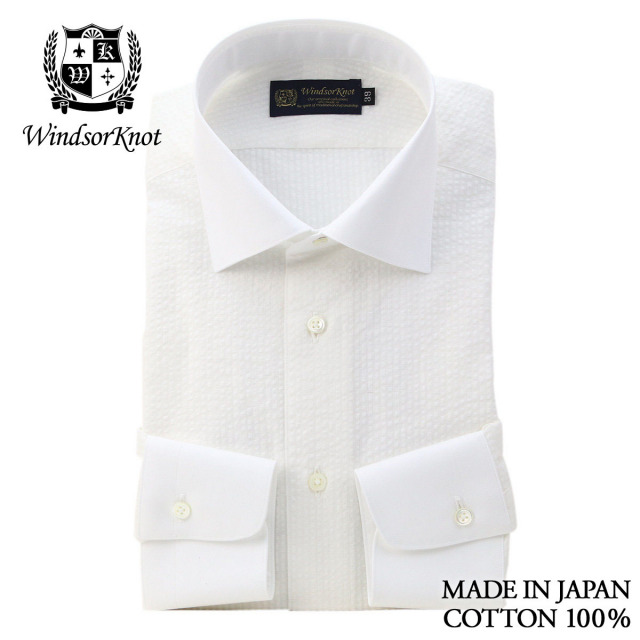 ドレスシャツ シアサッカー クレリックシャツ ワイドカラー 白