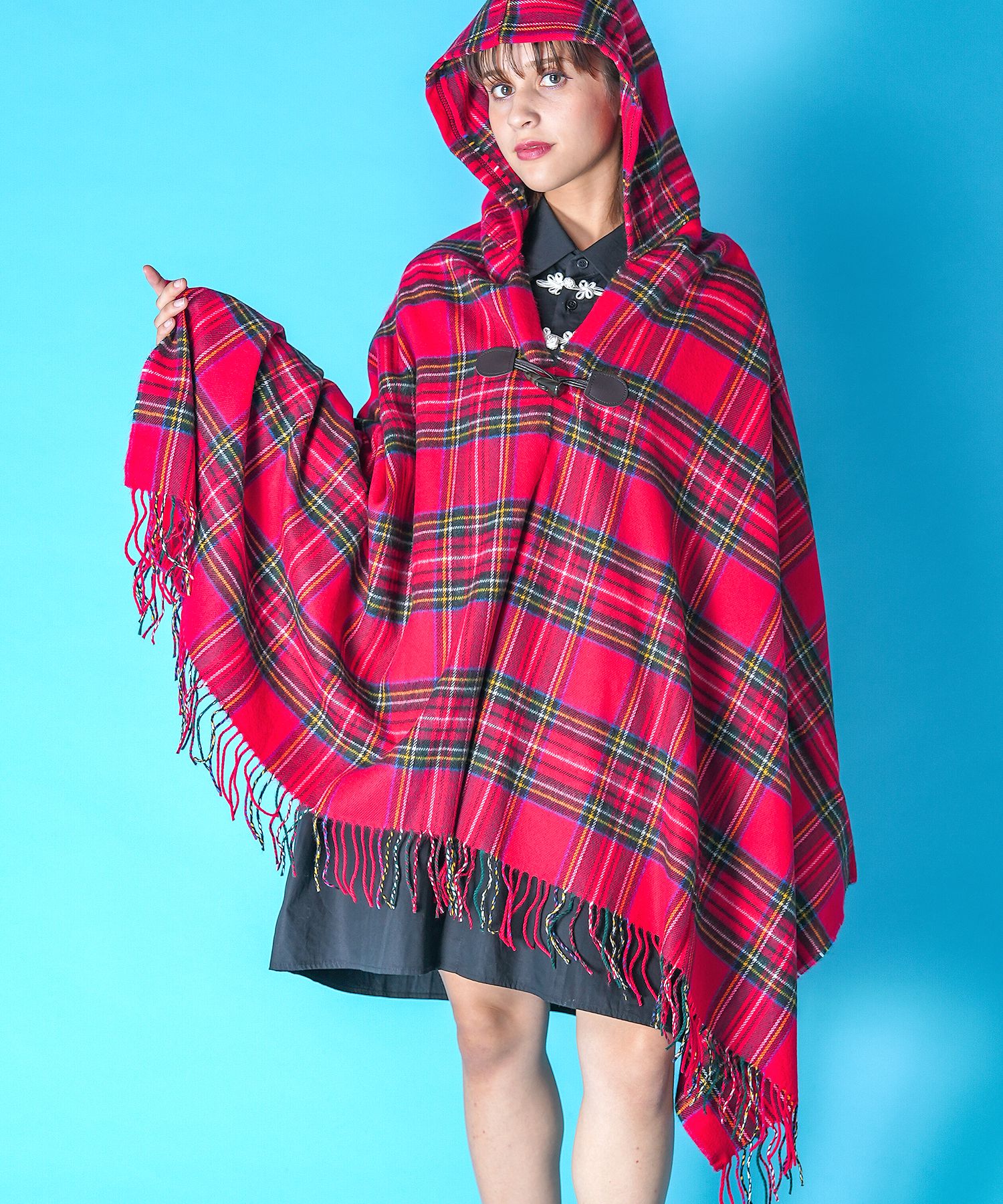 タータンチェック柄トグルフードポンチョ ankoROCK(アンコロック