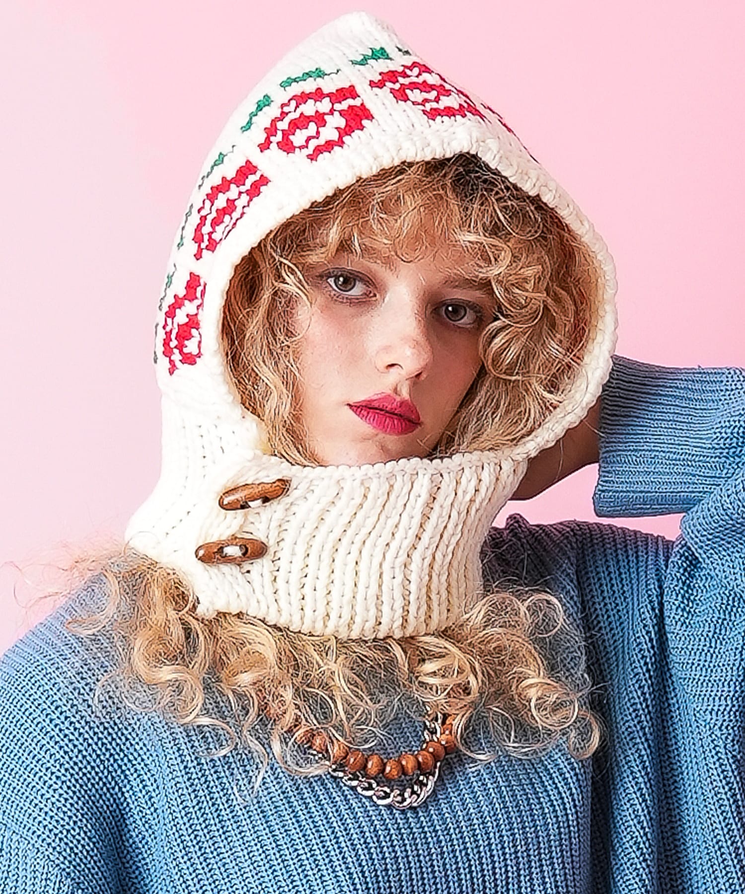 フラワー柄ニットトグルフーディーバラクラバ / メンズ レディース