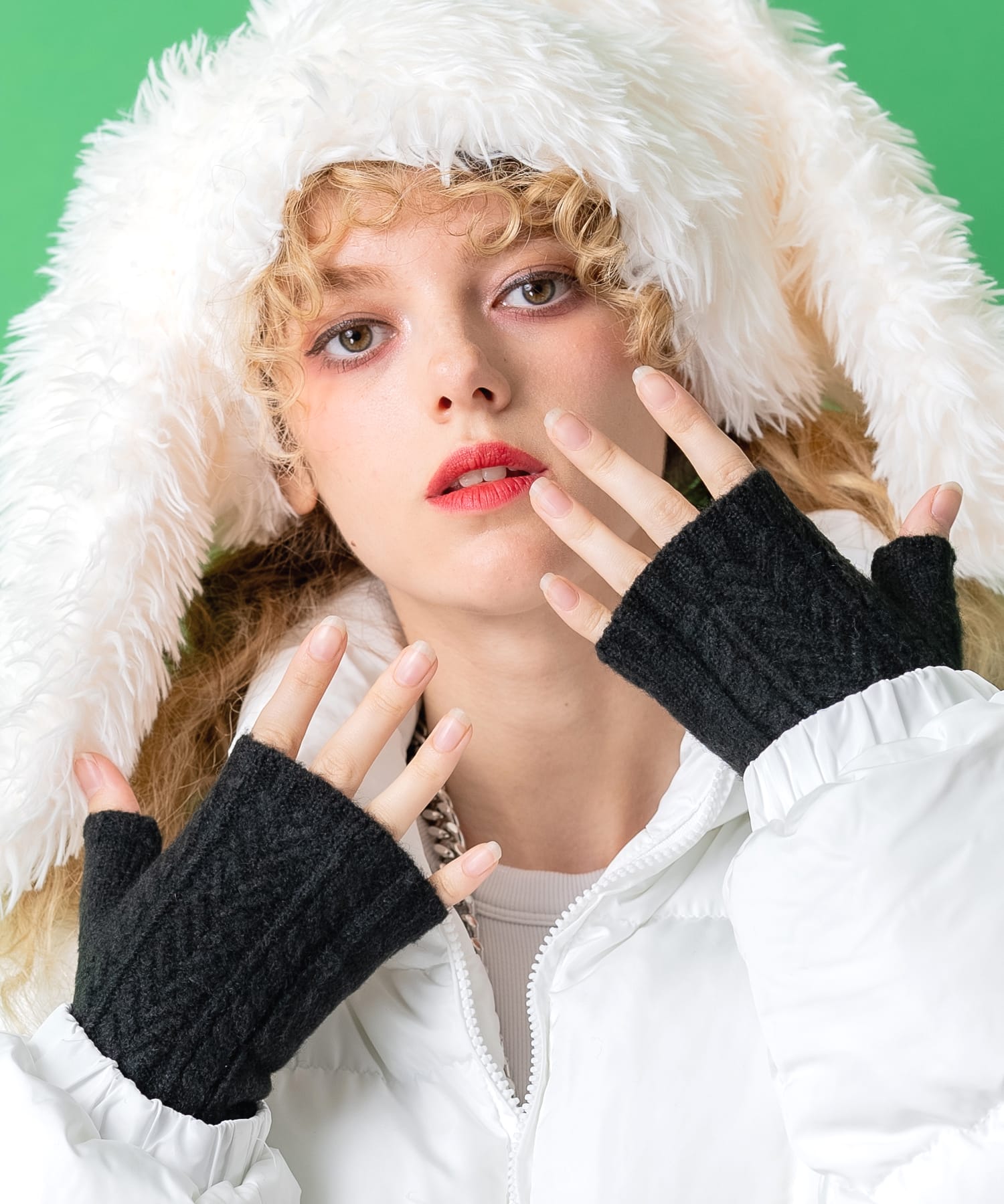 ケーブルニットフィンガーレス手袋 / 指ぬき手袋 グローブ レディース