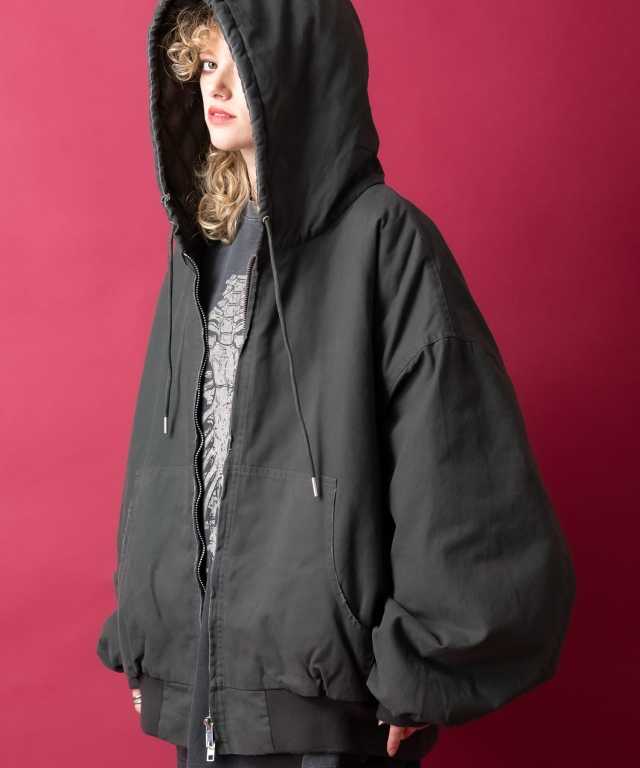 スーパーオーバーサイズ裏キルティング中綿ダックフードブルゾン