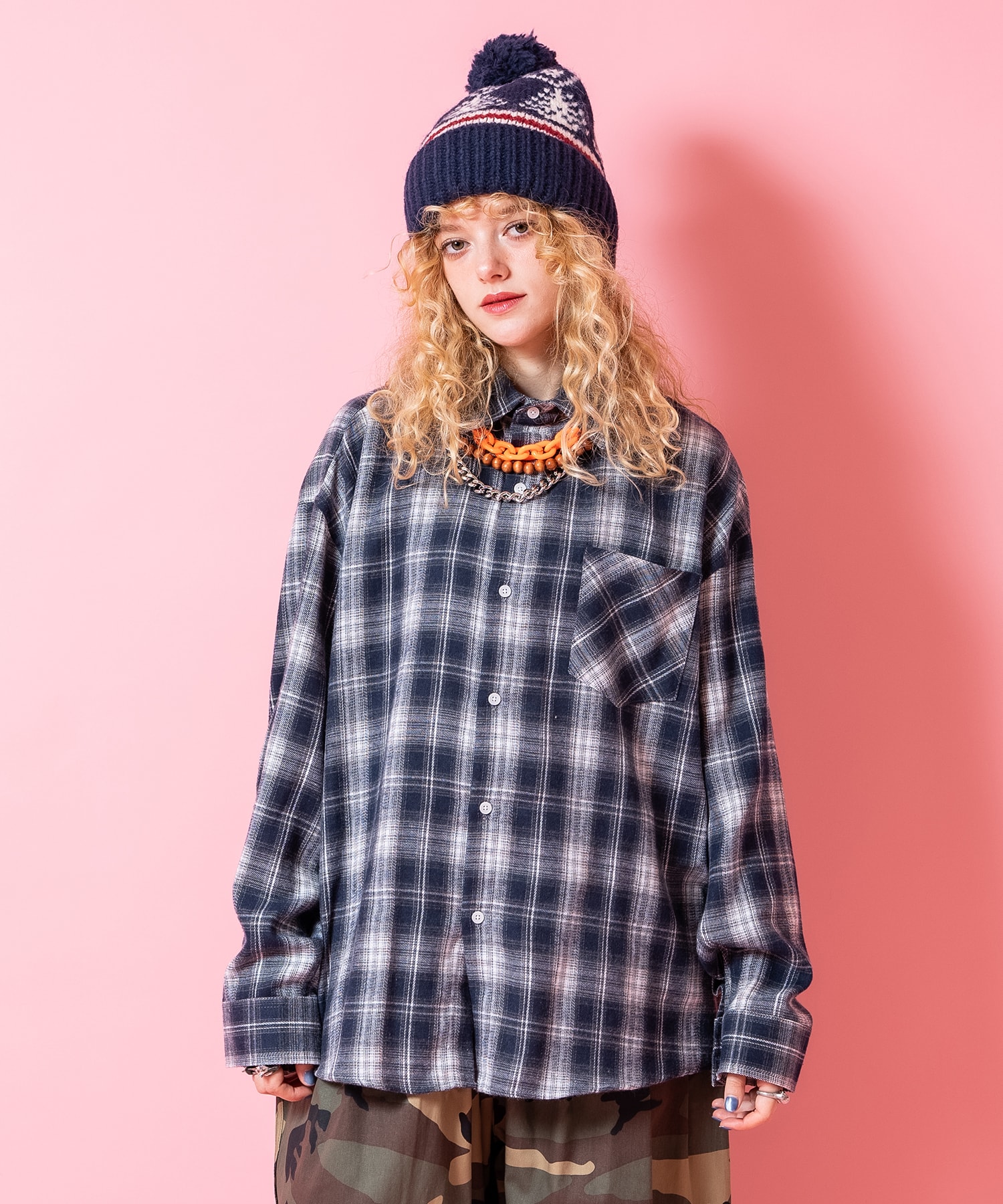 クラシックチェック柄コットンネルシャツ / ユニセックス メンズ