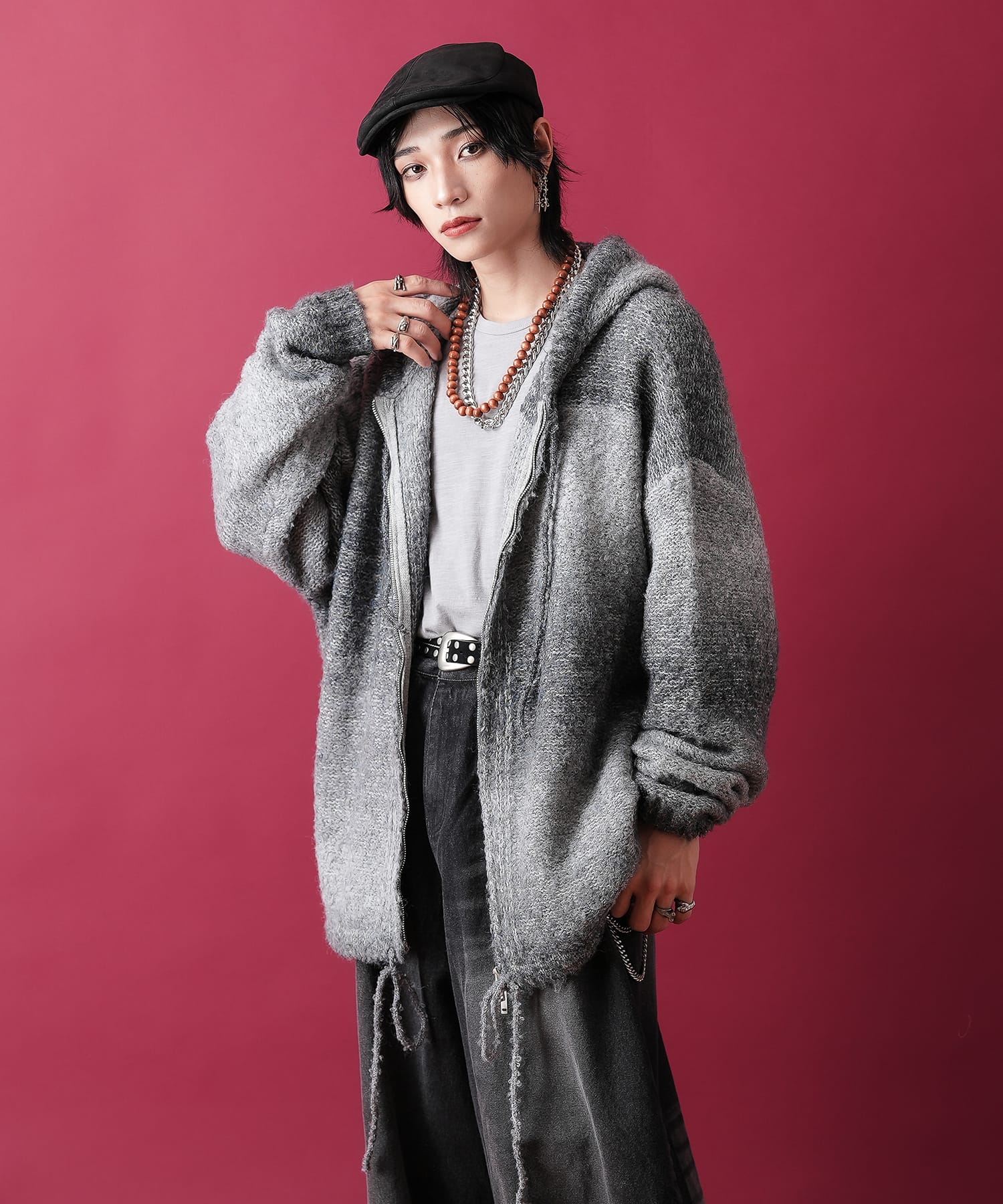 グラデーションスラブニットジップアップパーカー / ZIPパーカー