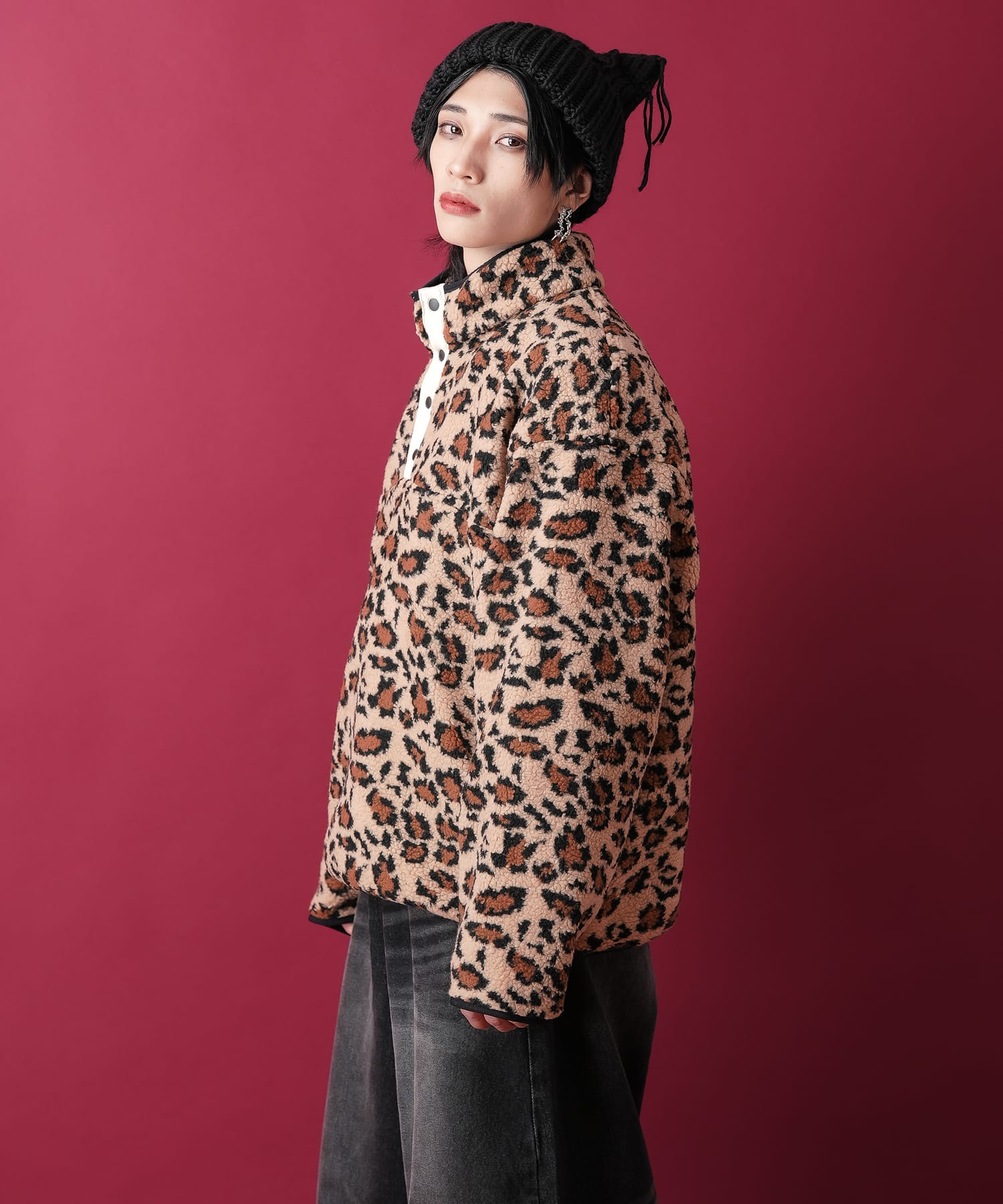 レオパードフリースボアスタンドプルオーバー / メンズ レディース