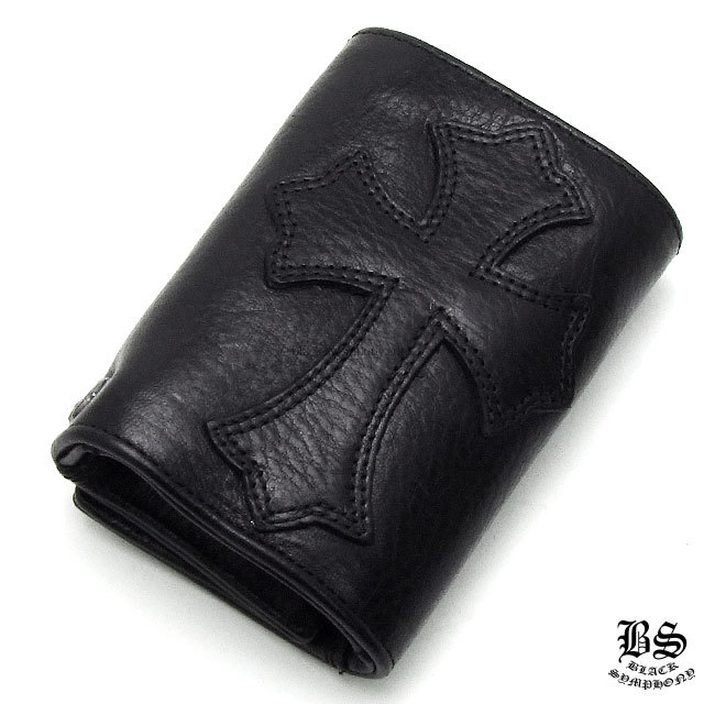 クロムハーツ3フォールドウォレットセメタリークロスパッチブラック