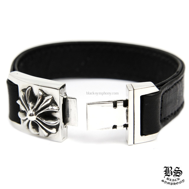 クロムハーツハーネスブレスレットCHプラスブラックレザー|クロム