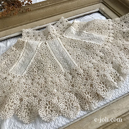 パリ発送】L2650 フランスアンティークレースつけ襟/レース衿 リネン