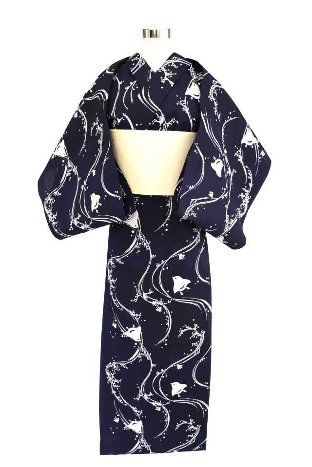 縮長板本染中形』 波に千鳥