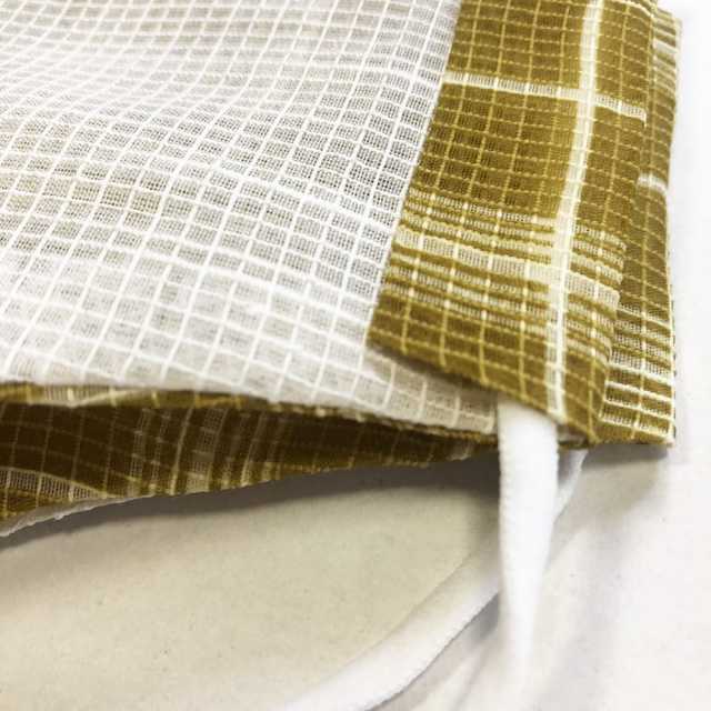 竺仙マスク】 『絹紅梅』 重ね格子 山吹色