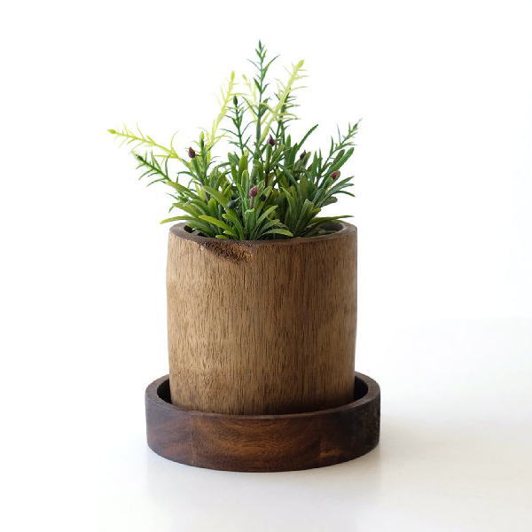 植木鉢 鉢 3号 受け皿付き 木製 ウッド おしゃれ レトロ アンティーク