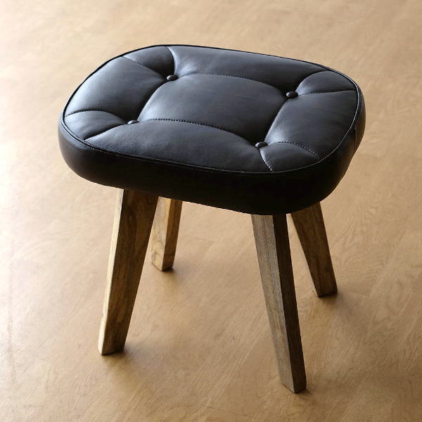 スツール 木製 クッション おしゃれ 四角 椅子 レザー 本革 天然木